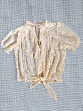 Cream Gauze Embroidered Blouse